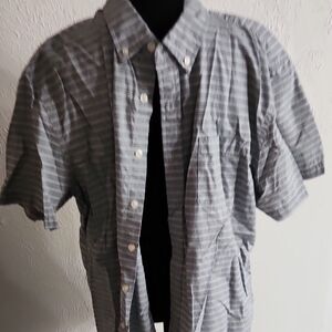 Sonoma Gray and White Striped Button-Down Shirt